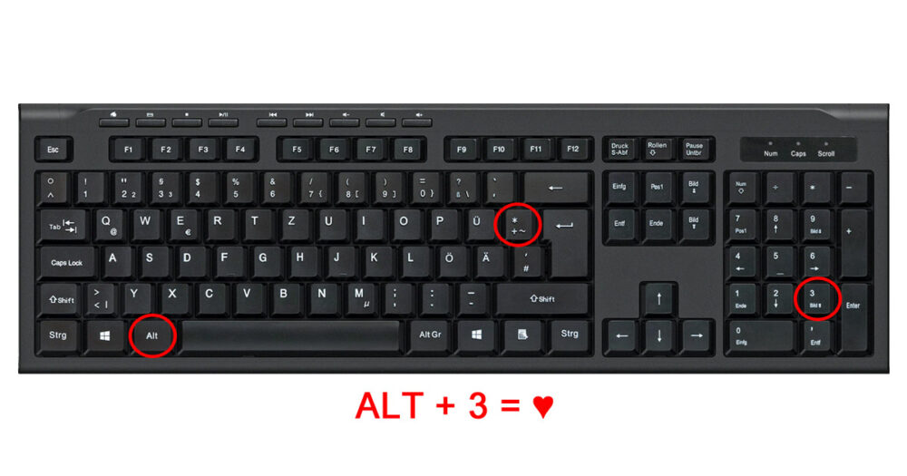 herz zeichen tastatur